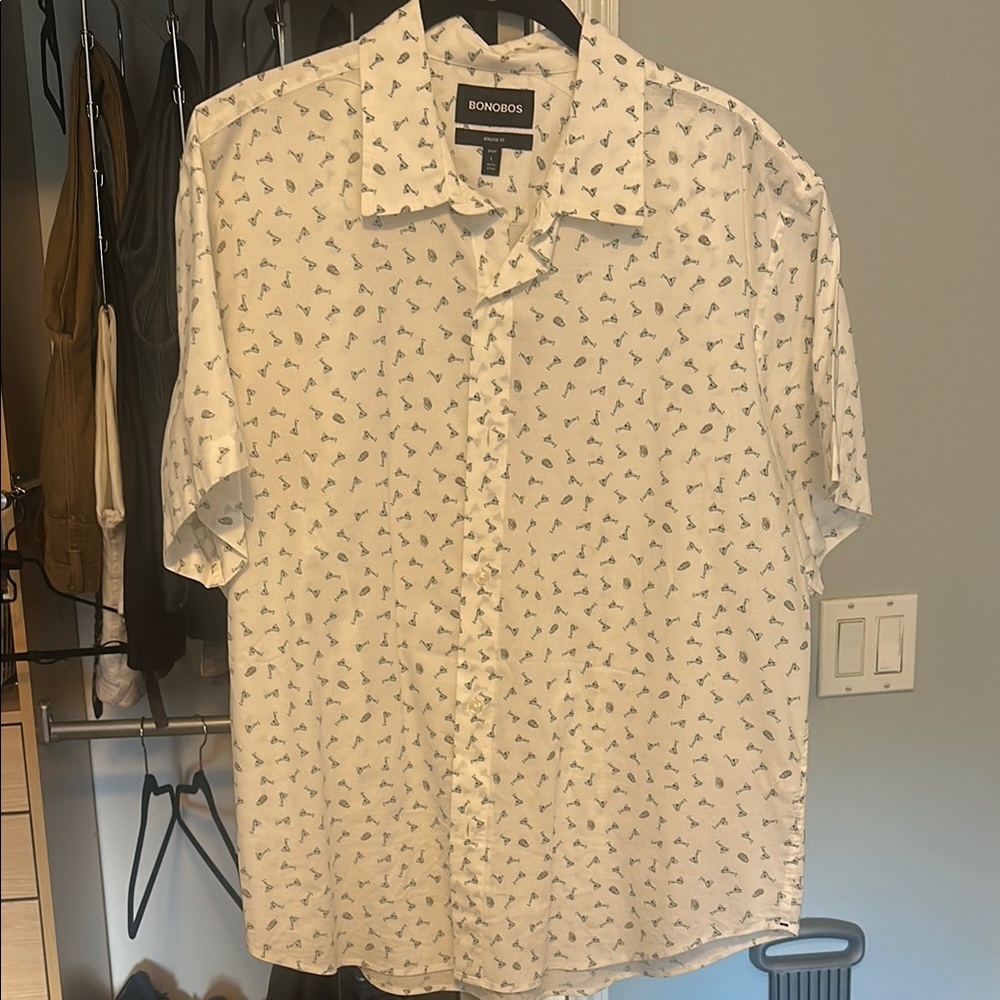 Bonobos White Casual Button Down Shirt with Subtle Pattern